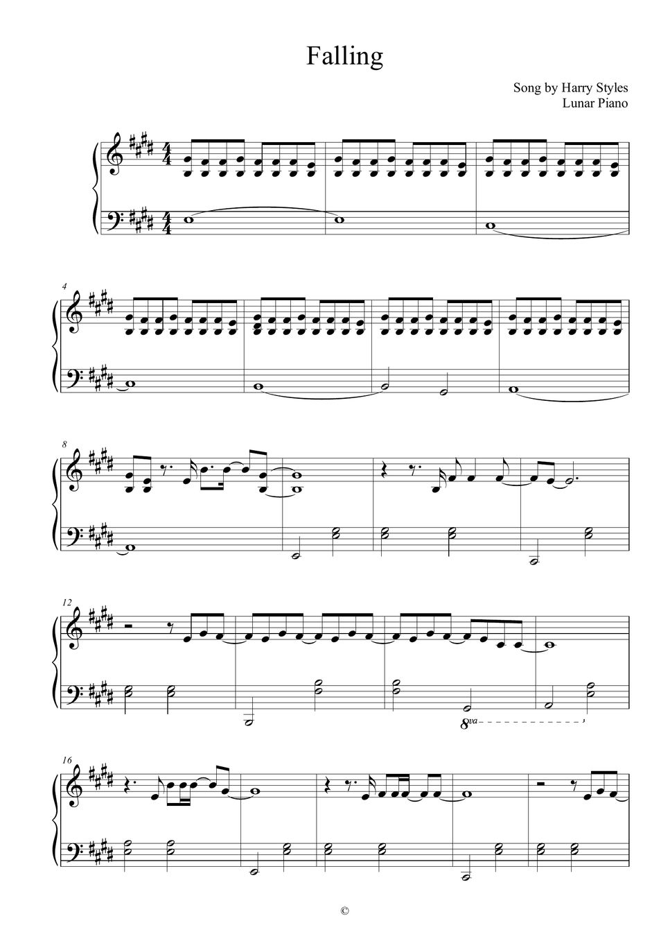 Harry Styles Falling (JUNGKOOK Cover) Sheets by Lunar Piano