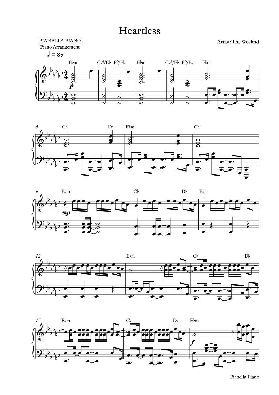 The Weeknd Heartless (Piano Sheet) Partition musicale by Pianella Piano