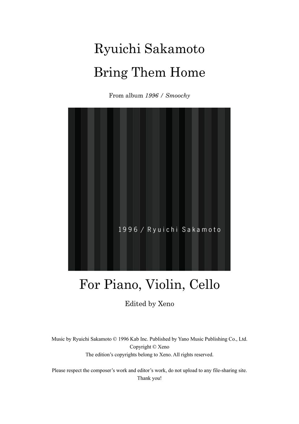 Ryuichi Sakamoto - Bring Them Home (for Piano Trio (Score and 