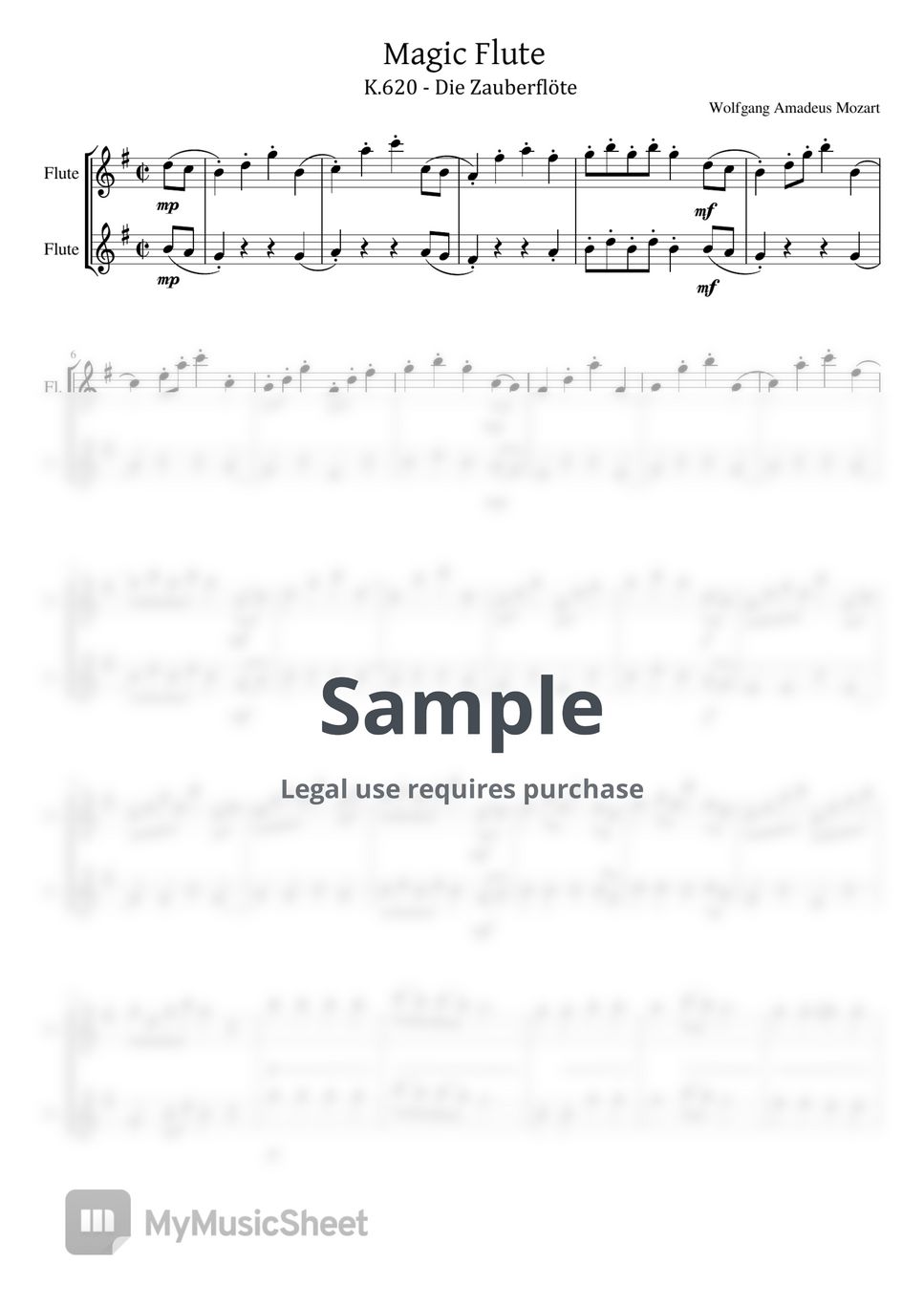 Wolfgang Amadeus Mozart - The Magic Flute K.620 (Die Zauberflöte - For 2 Flutes) by poon