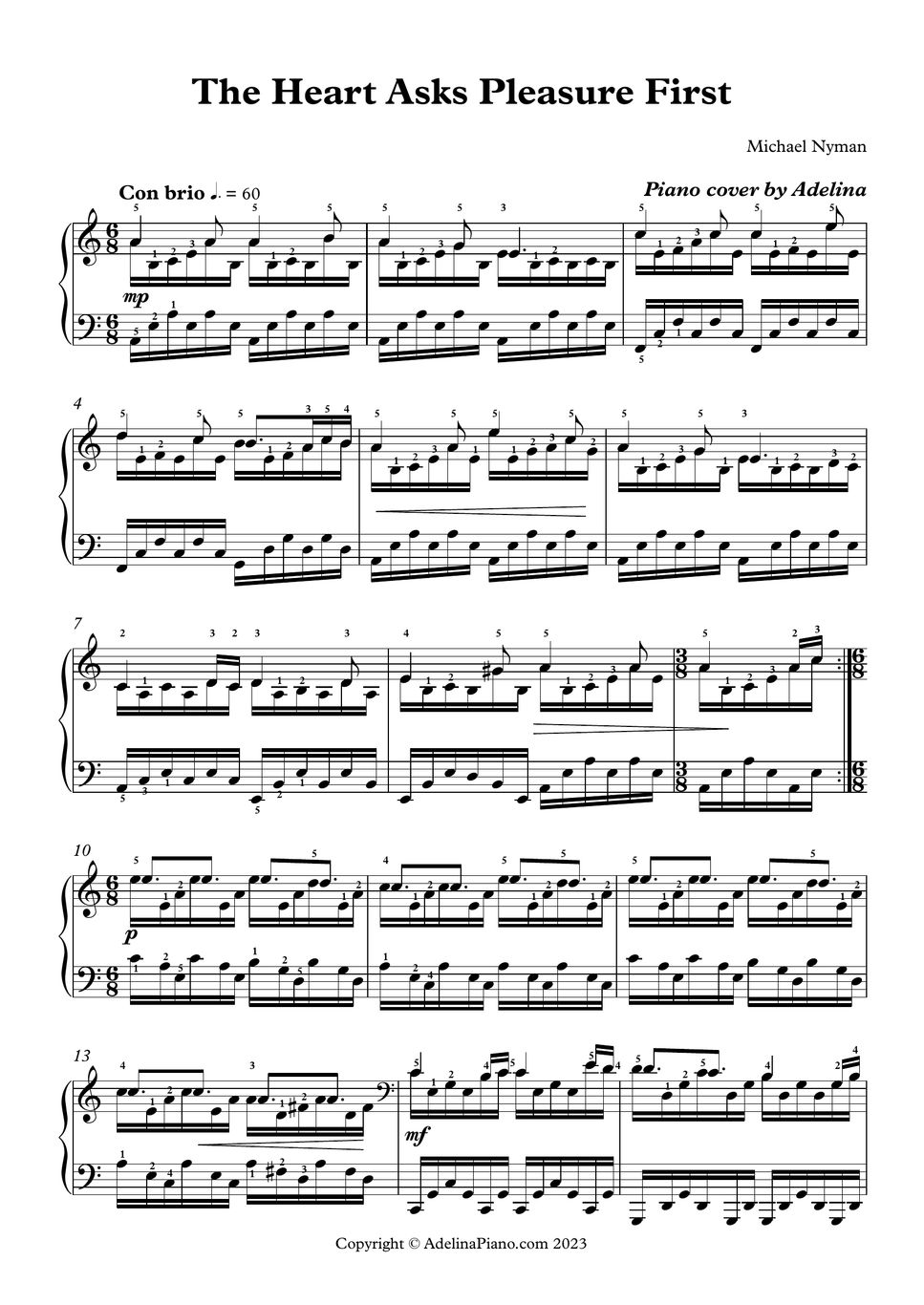 Michael Nyman The Heart Asks Pleasure First Sheets by Adelina Piano