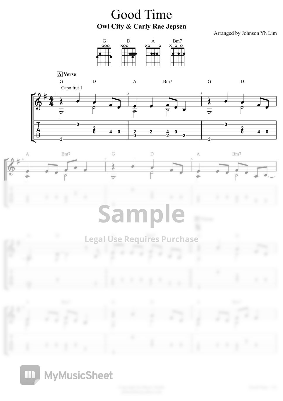 Owl City & Carly Rae Jepsen Good Time (Guitar Fingerstyle) แทป + บรรทัด 5 เส้น 1 ชุด by