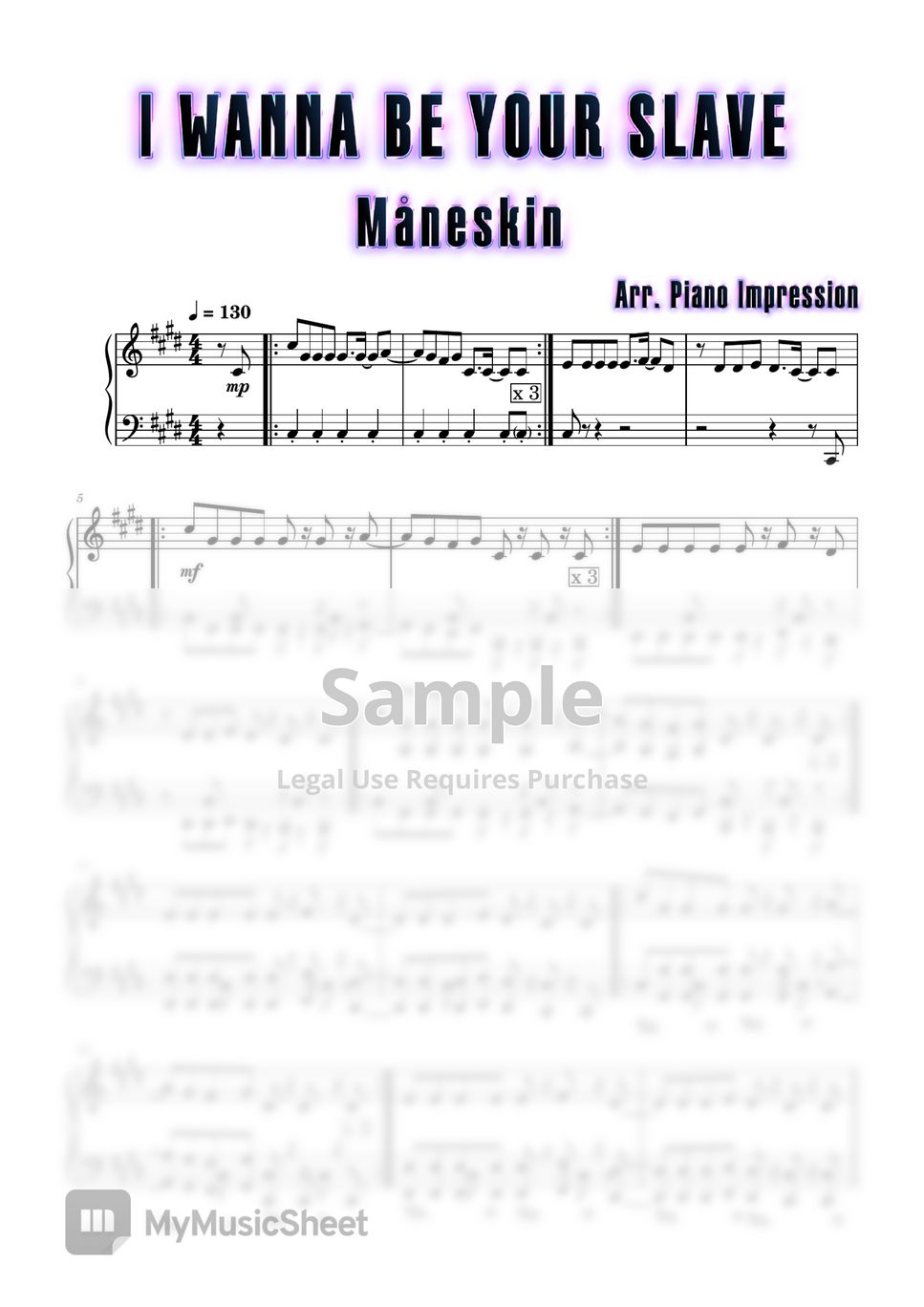 Måneskin - I WANNA BE YOUR SLAVE by Piano Impression