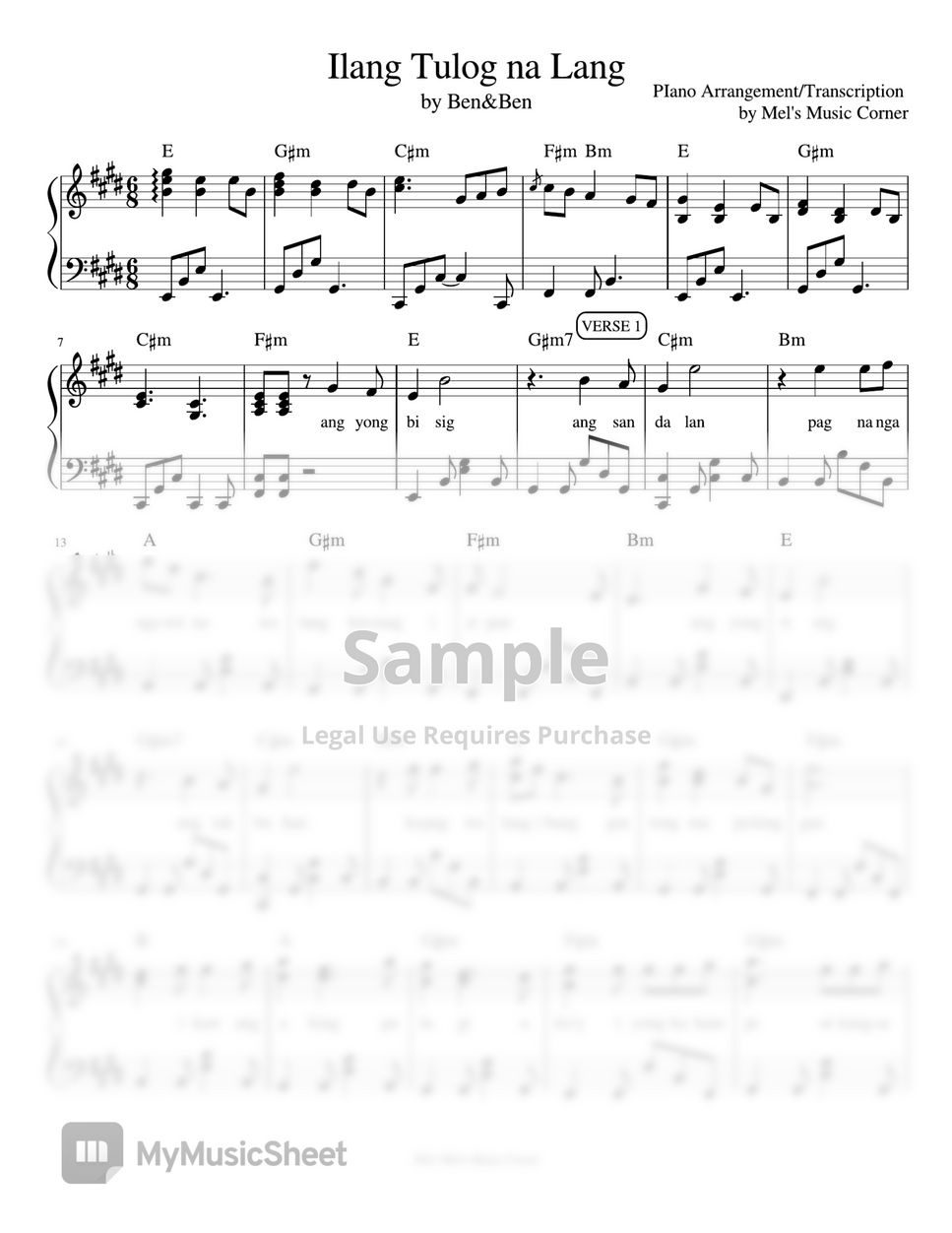 Ben&Ben - Ilang Tulog Na Lang (piano sheet music) by Mel's Music Corner