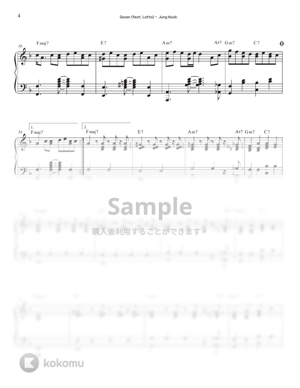 Jung Kook (정국) - Seven (feat. Latto) (Original key, Easy key