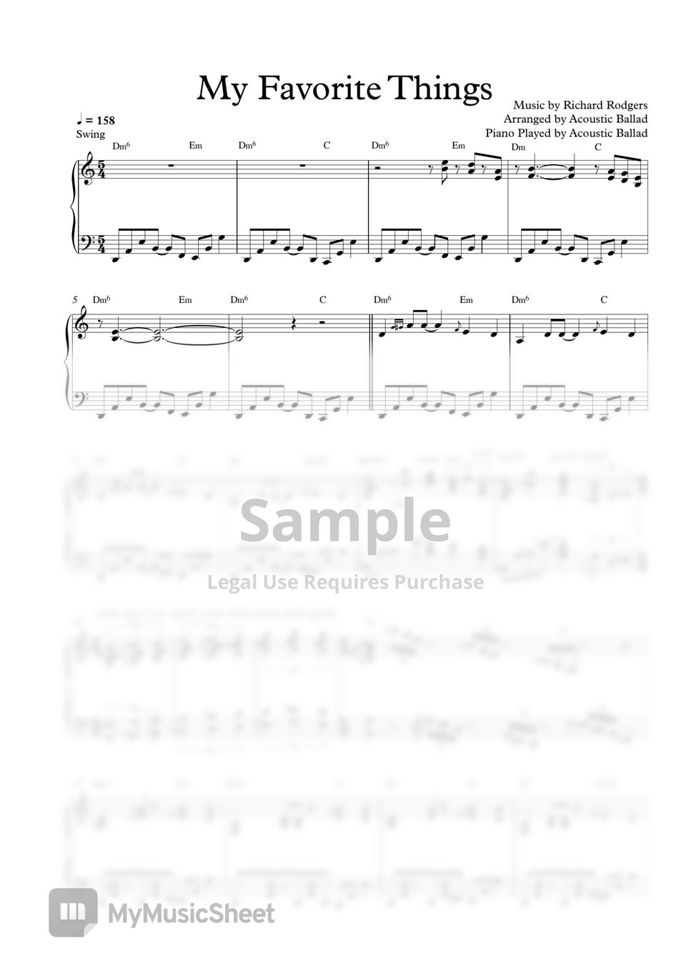 Richard rodgers my favorite things solo piano ver sheet music by