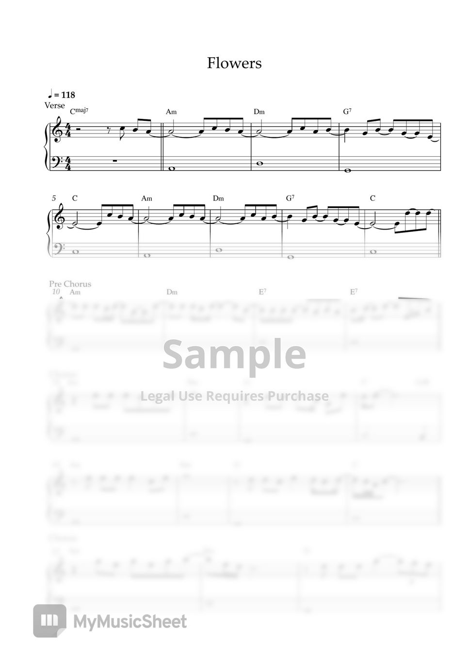 Miley Cyrus - Flowers (EASY PIANO SHEET) by Pianella Piano