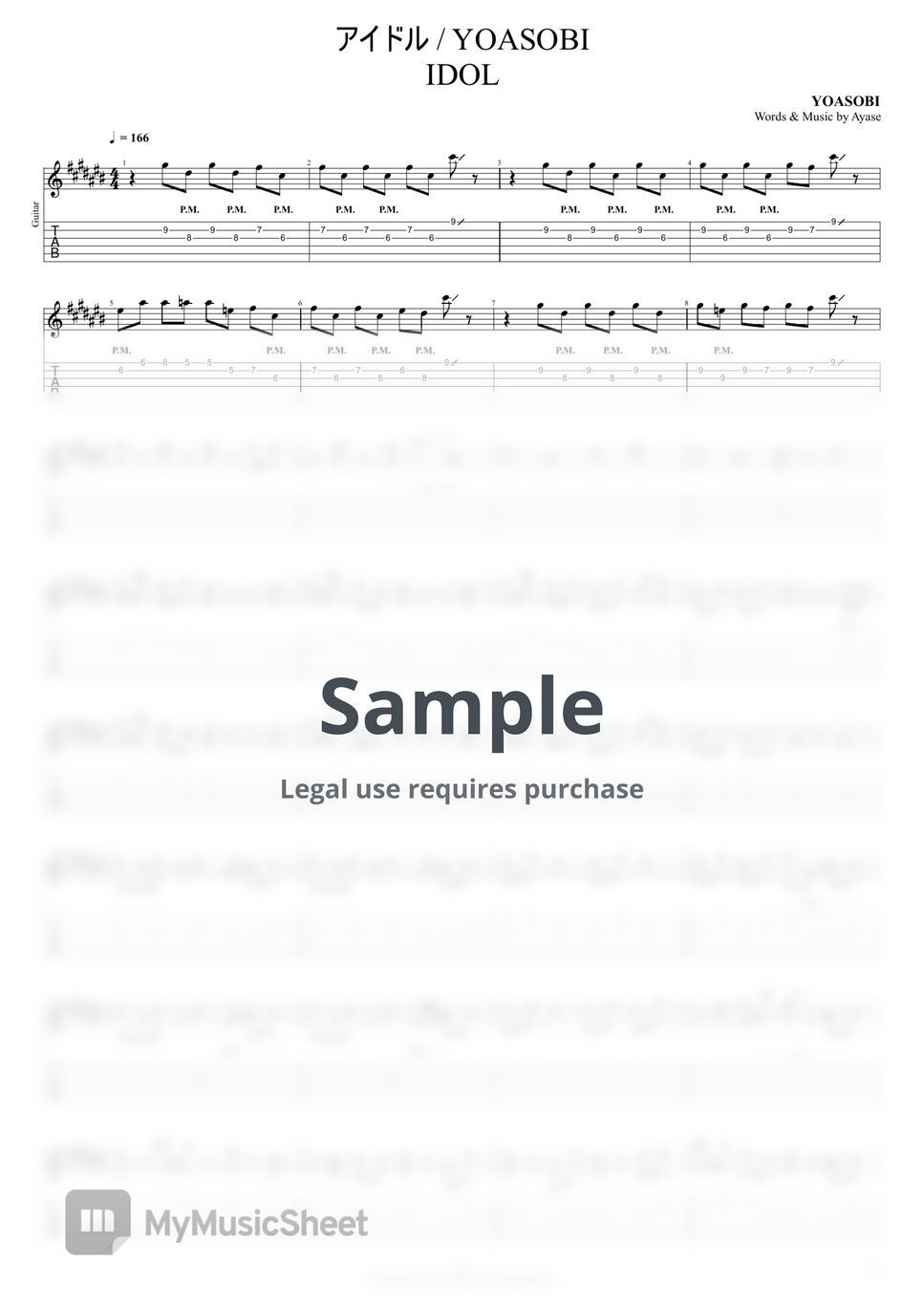 YOASOBI - "Idol/YOASOBI" Sheet music/TAB for playing the melody on the guitar【Guitar Melody】 (TAB PDF & Guitar Pro files.（gpX）) by Technical Guitar