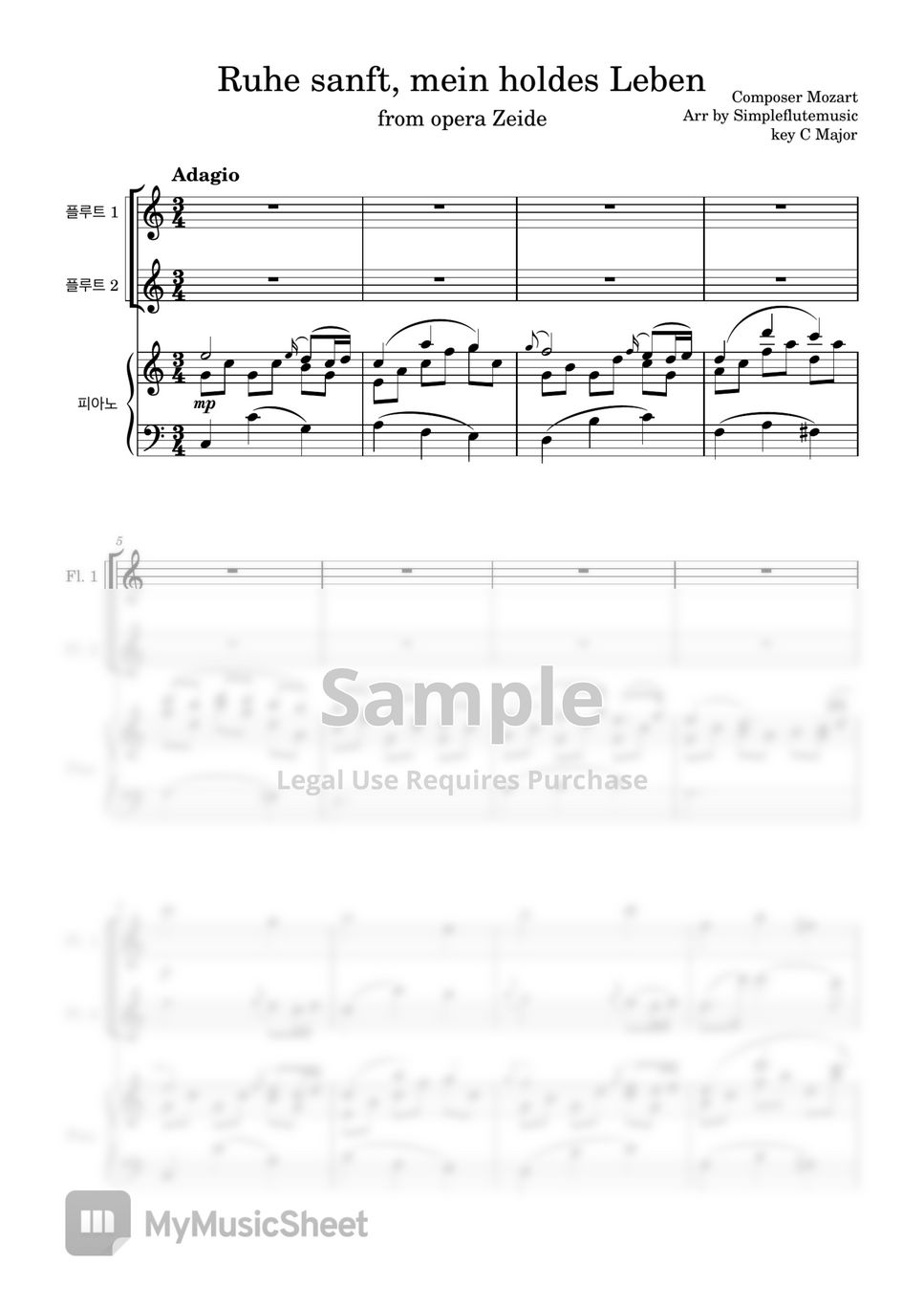 Mozart - Ruhe sanft, mein holdes leben from Opera zeide (Two Flutes/ Piano / MR) by Simpleflutemusic
