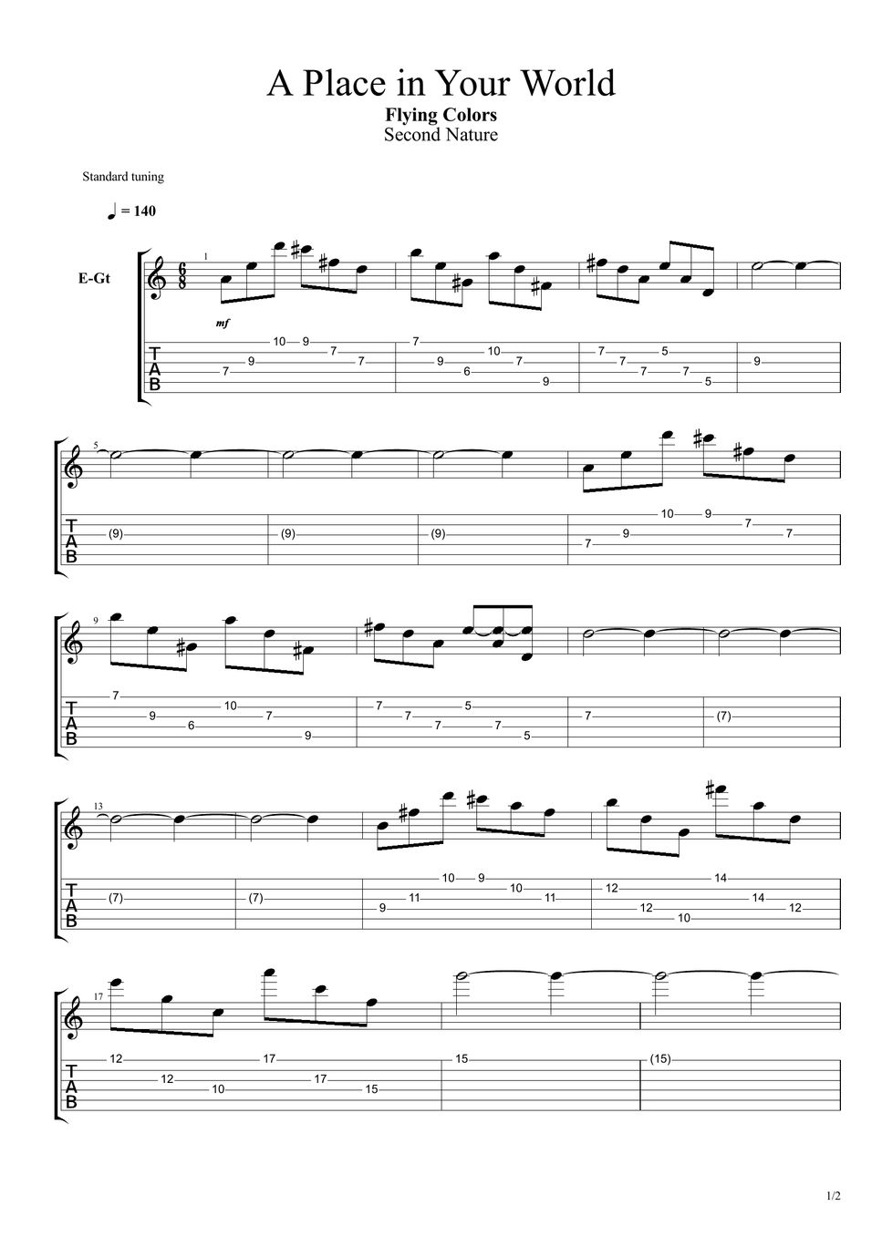 Flying Colors A Place in Your World intro Solo Sheets by Kevi Dziivichii