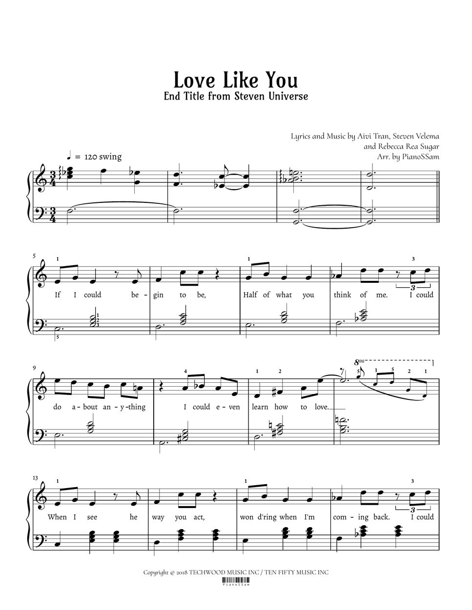 Rebecca Sugar - [Level 3] Love Like You | Piano Arrangement in C Major ...