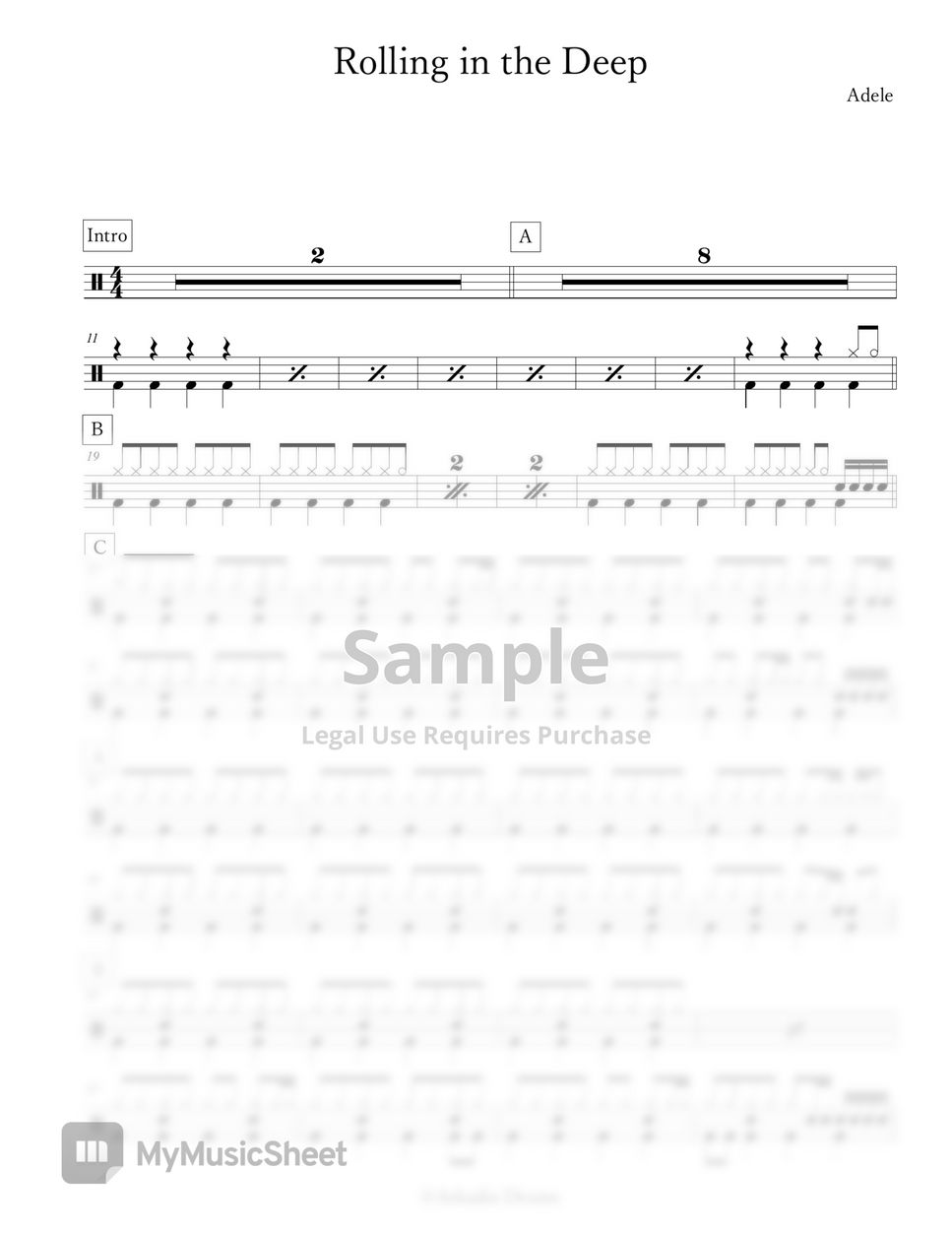 Adele Rolling in the Deep 악보 by Arkadia Drums