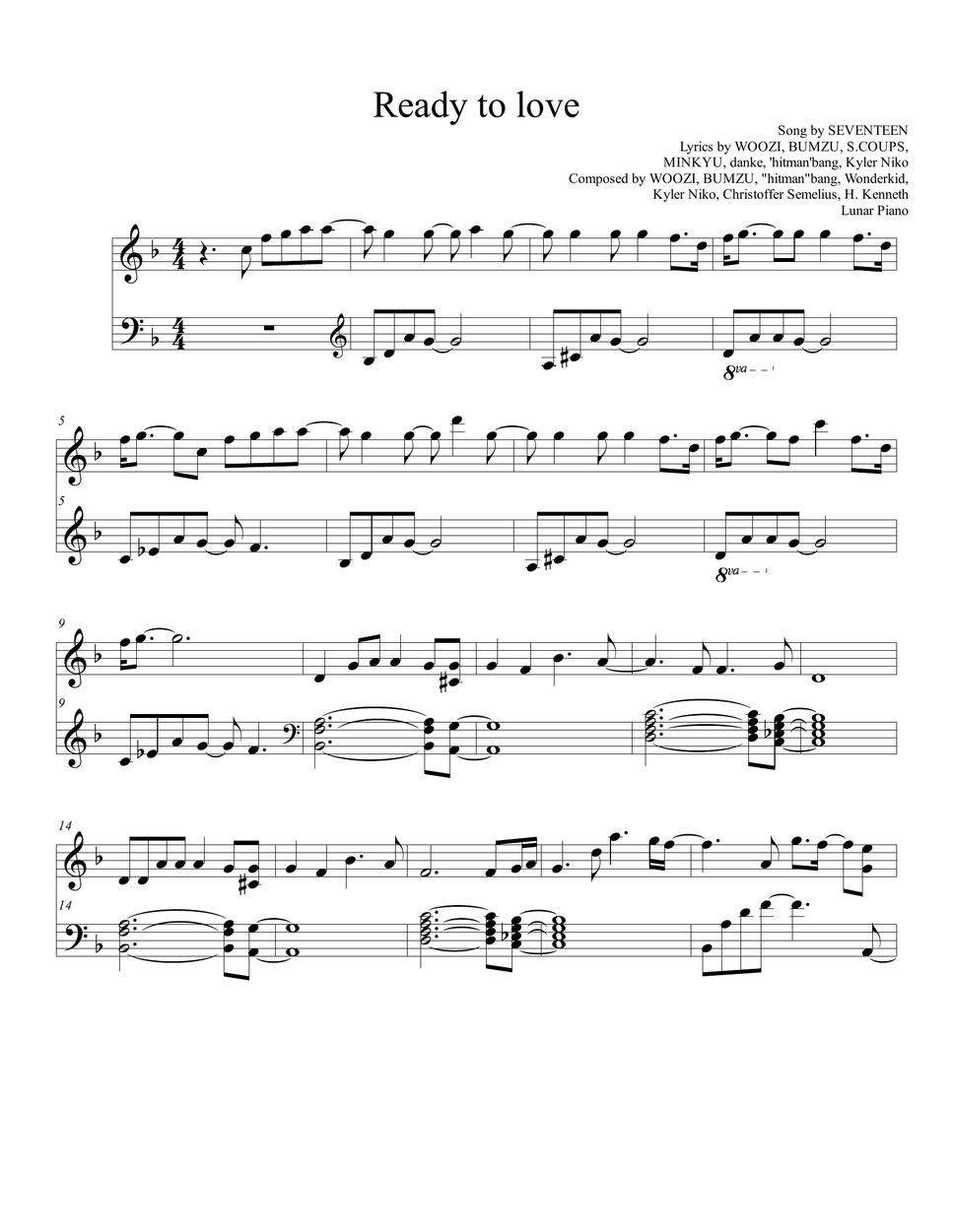 SEVENTEEN - Ready to love 楽譜 by Lunar Piano