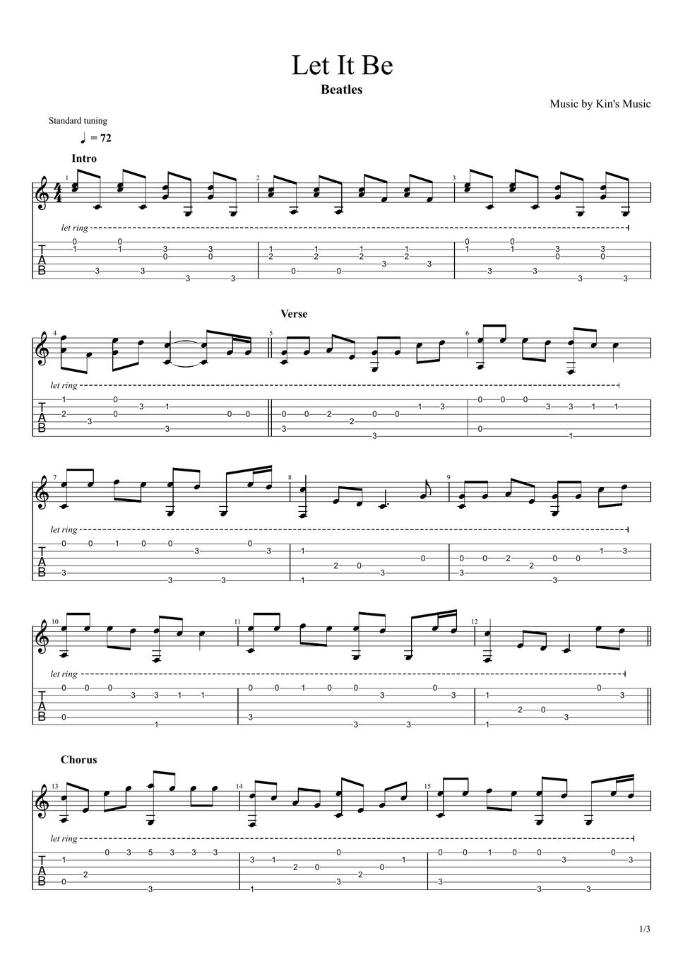 Beatles - Let It Be[Easy Guitar Fingerstyle For Beginner] Sheet by Kin ...