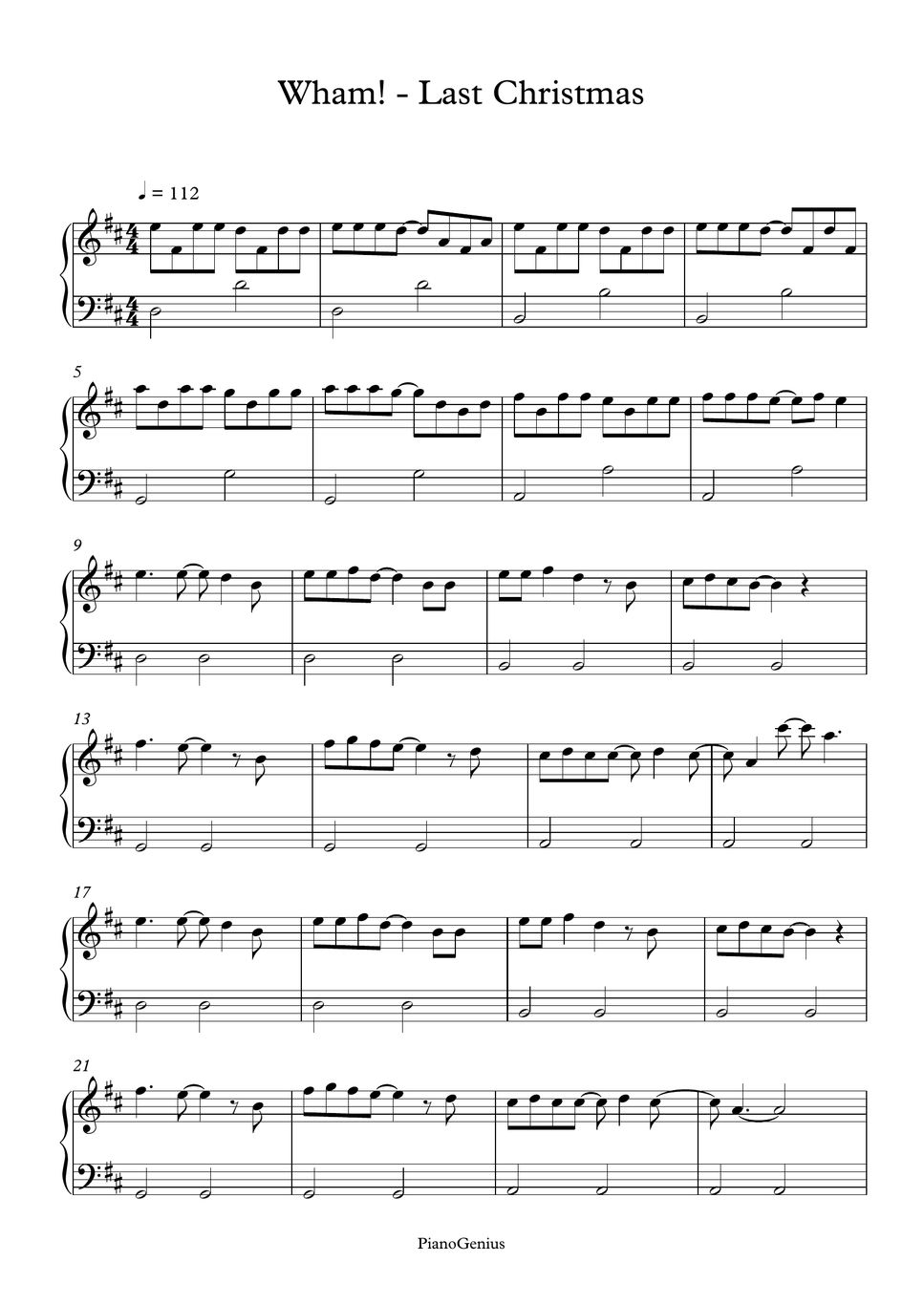 Wham! Last Christmas (EASY) Partition musicale by PianoGenius