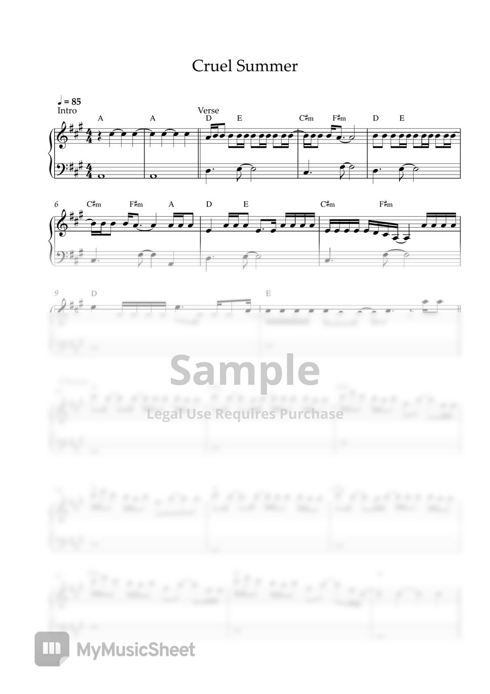 Taylor Swift - Cruel Summer (EASY PIANO SHEET) by Pianella Piano