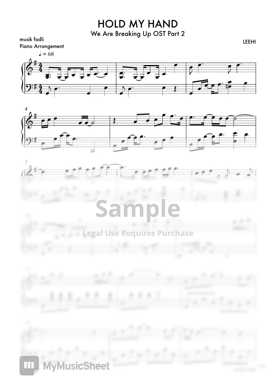 LeeHi - Hold My Hand (Easy Version) in G Sheets by musik fadli