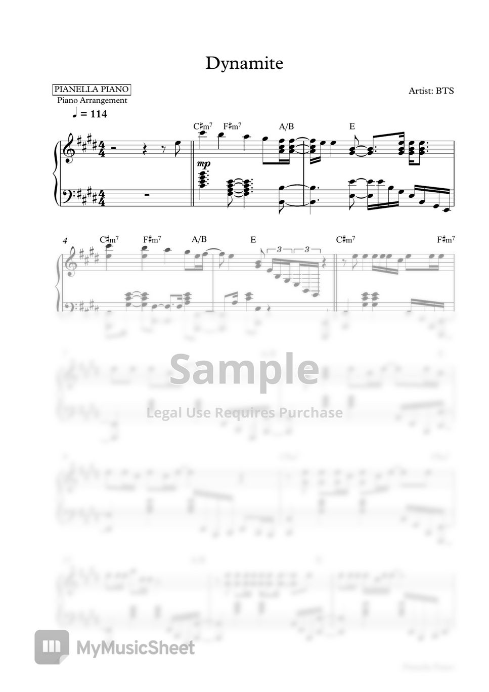 BTS - DYNAMITE (Piano Sheet) by Pianella Piano