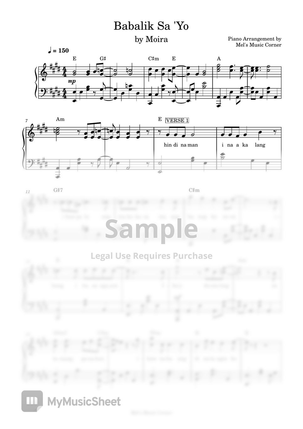 Moira - Babalik Sa 'Yo (piano sheet music) by Mel's Music Corner