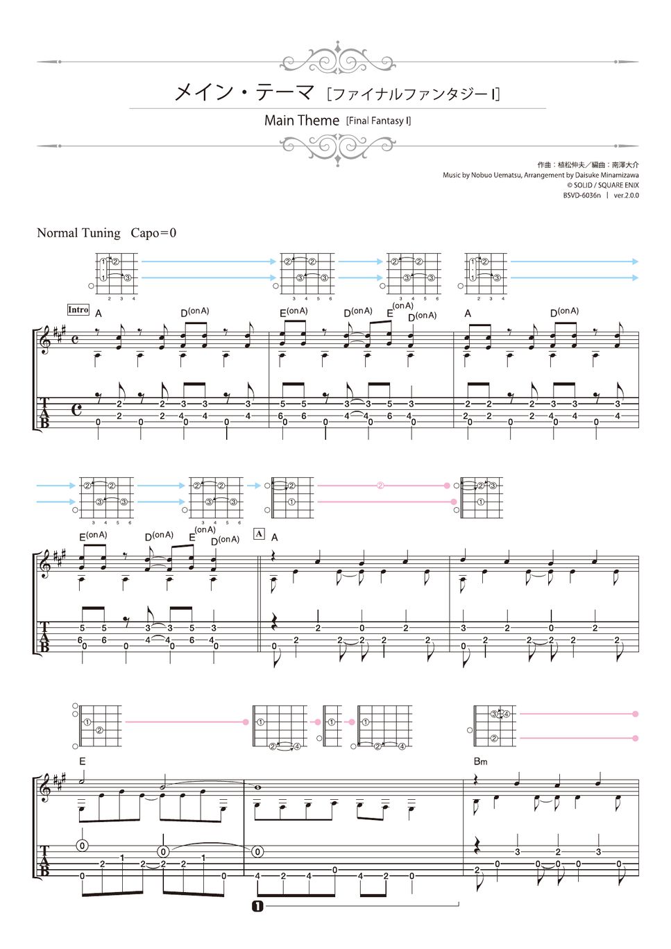 ファイナルファンタジーI - メイン・テーマ (ソロギター) タブ+五線譜