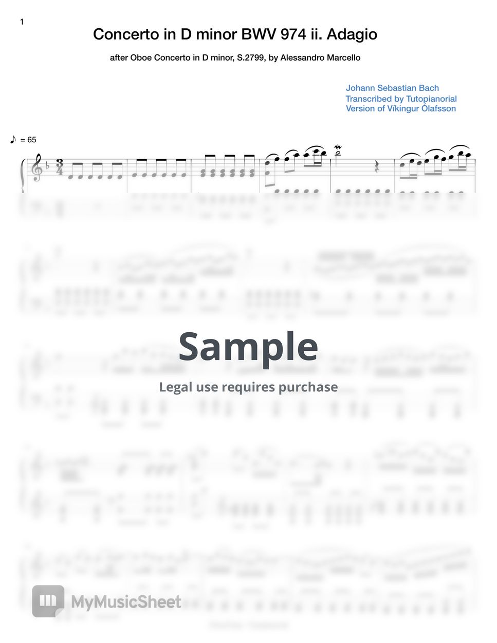 Bach/Marcello - Adagio D minor (BWV 974) by Tutopianorial