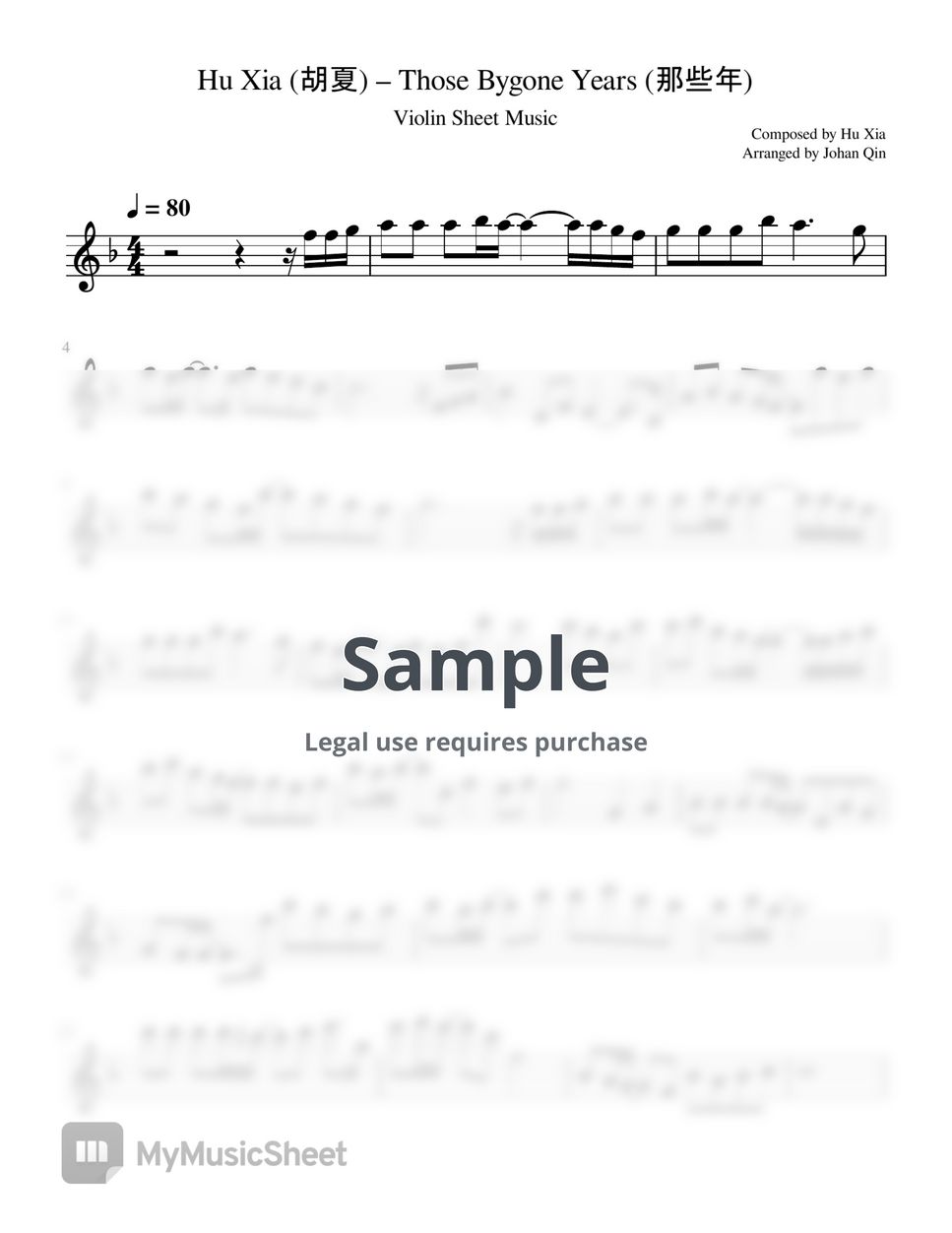 Hu Xia (胡夏) - Those Bygone Years (那些年) Sheets by Johan Qin