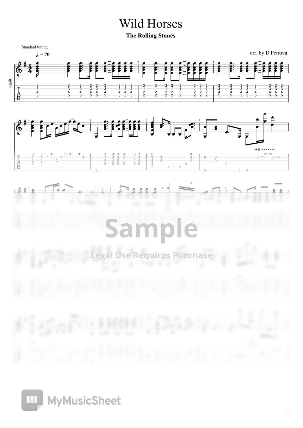 The rolling stones wild horses fingerstyle guitar arrangement no