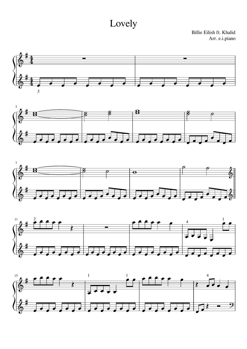 Billie Eilish, Khalid Lovely Partition musicale by e.i.piano