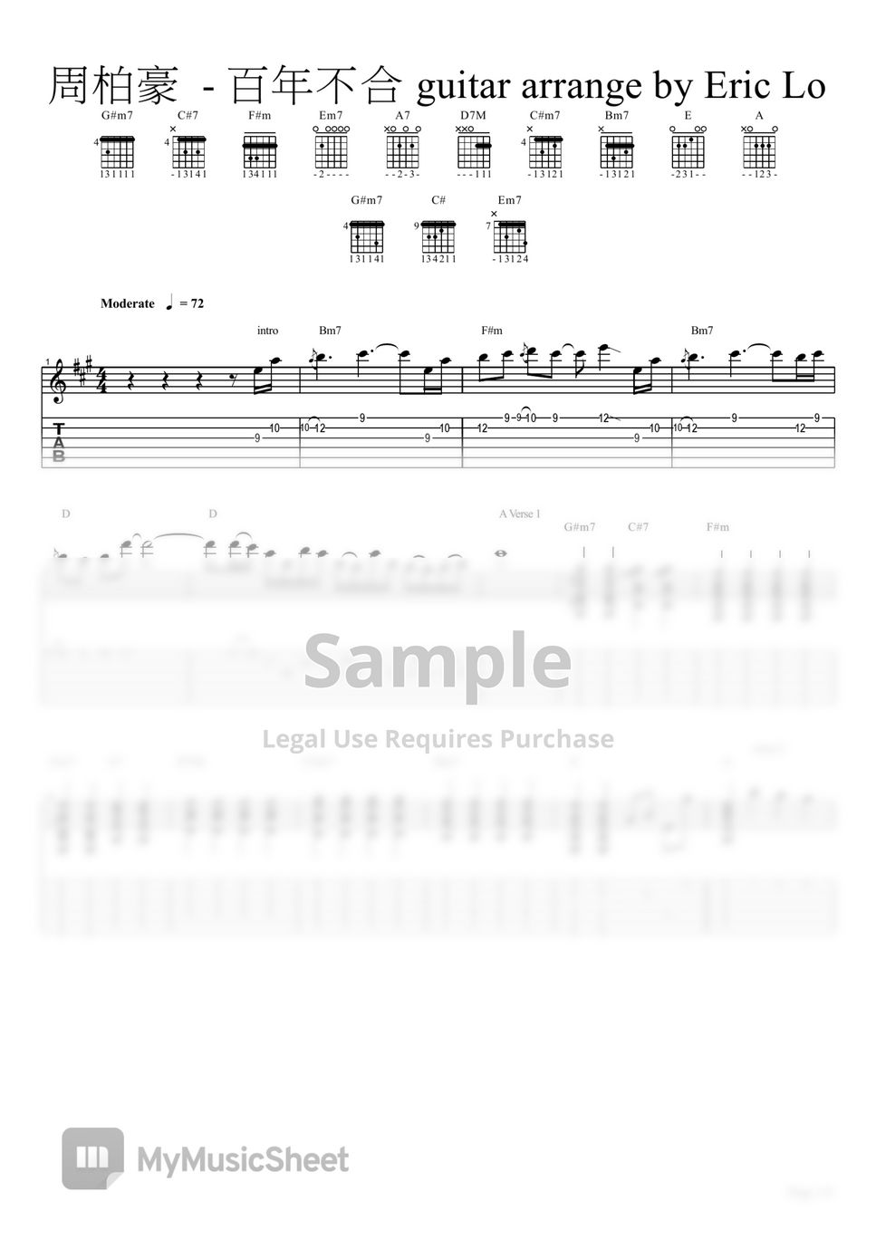 周柏豪 - 百年不合 guitar arrange by Eric Lo
