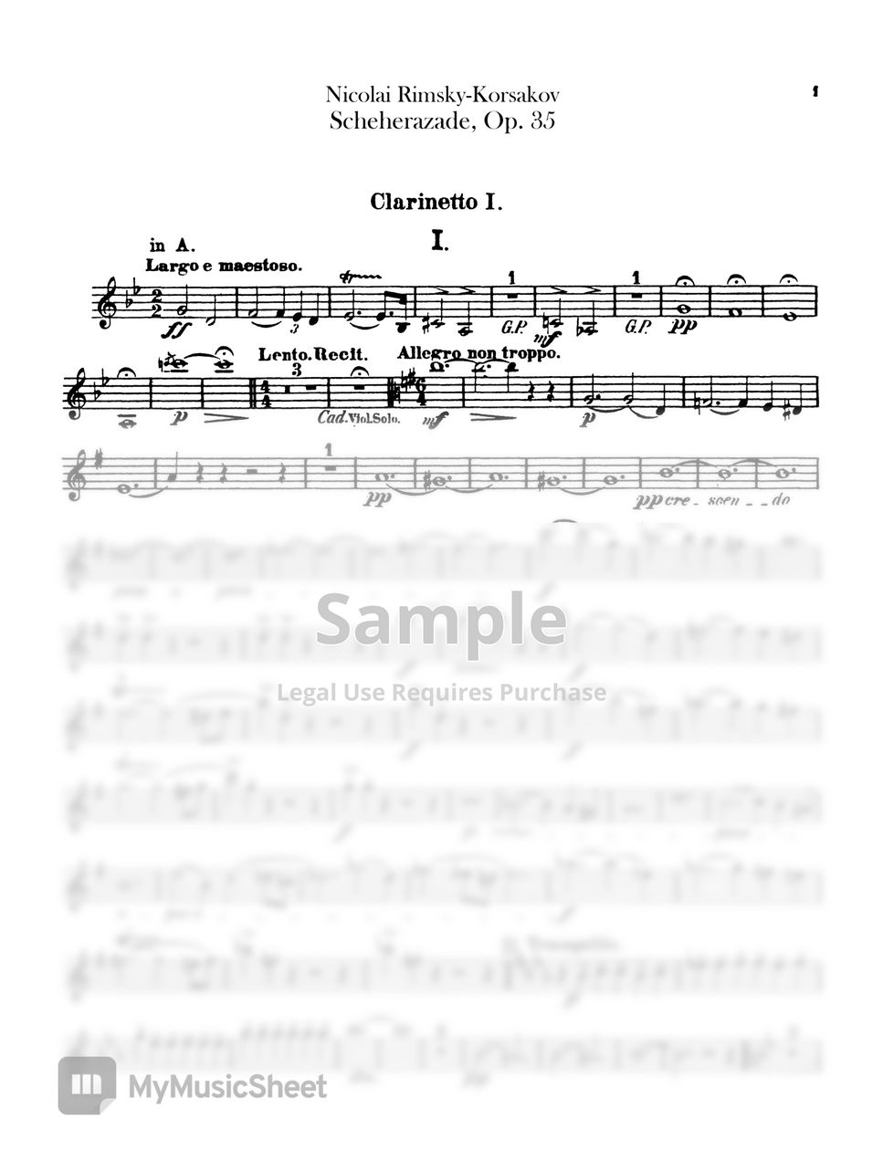 Rimsky-Korsakov - Scheherazade (1st, 2nd in A, Bb Cl.) by Original Sheet