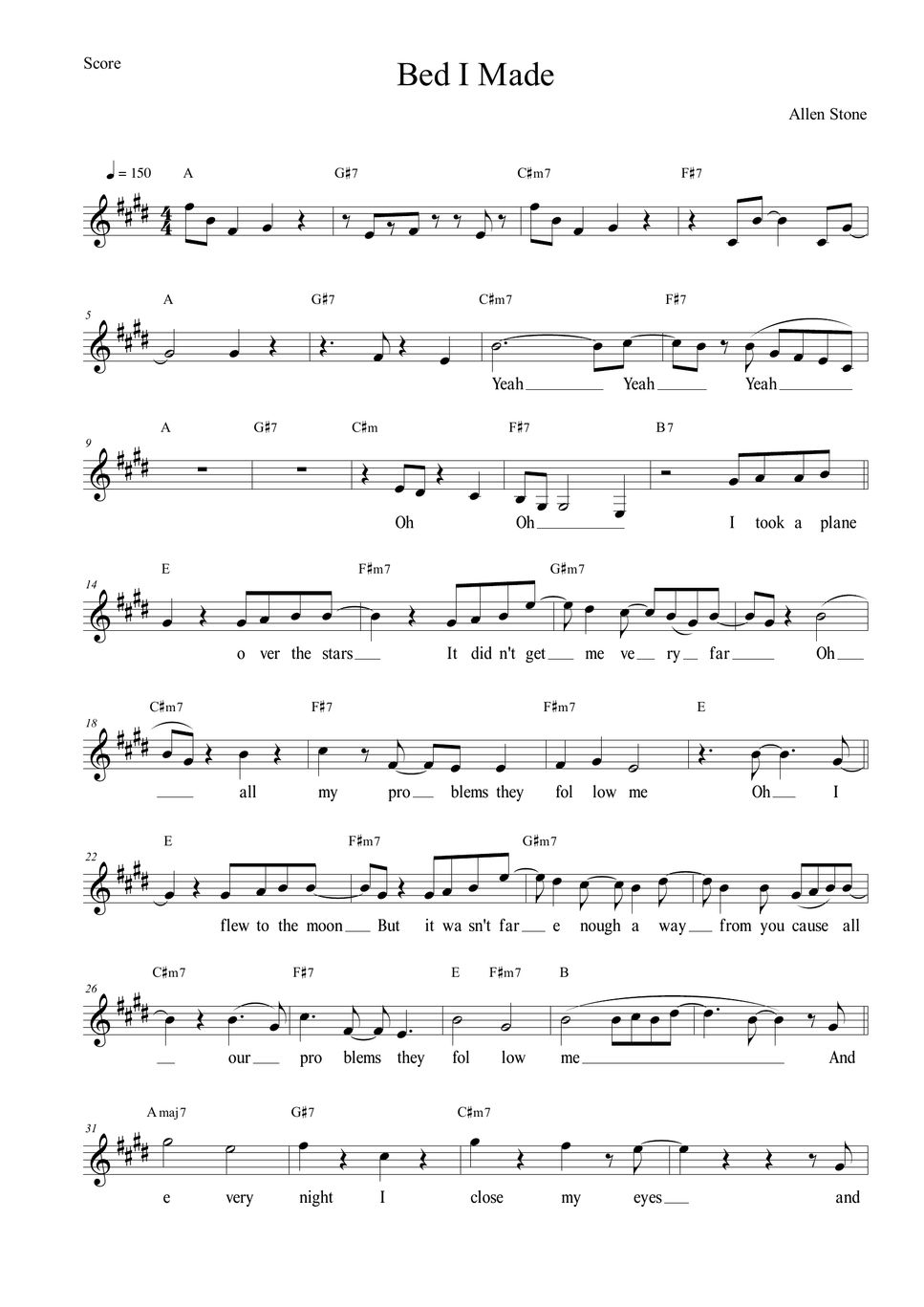 Allen Stone Bed I Made Partitura by TaeHyun Taylor Lee