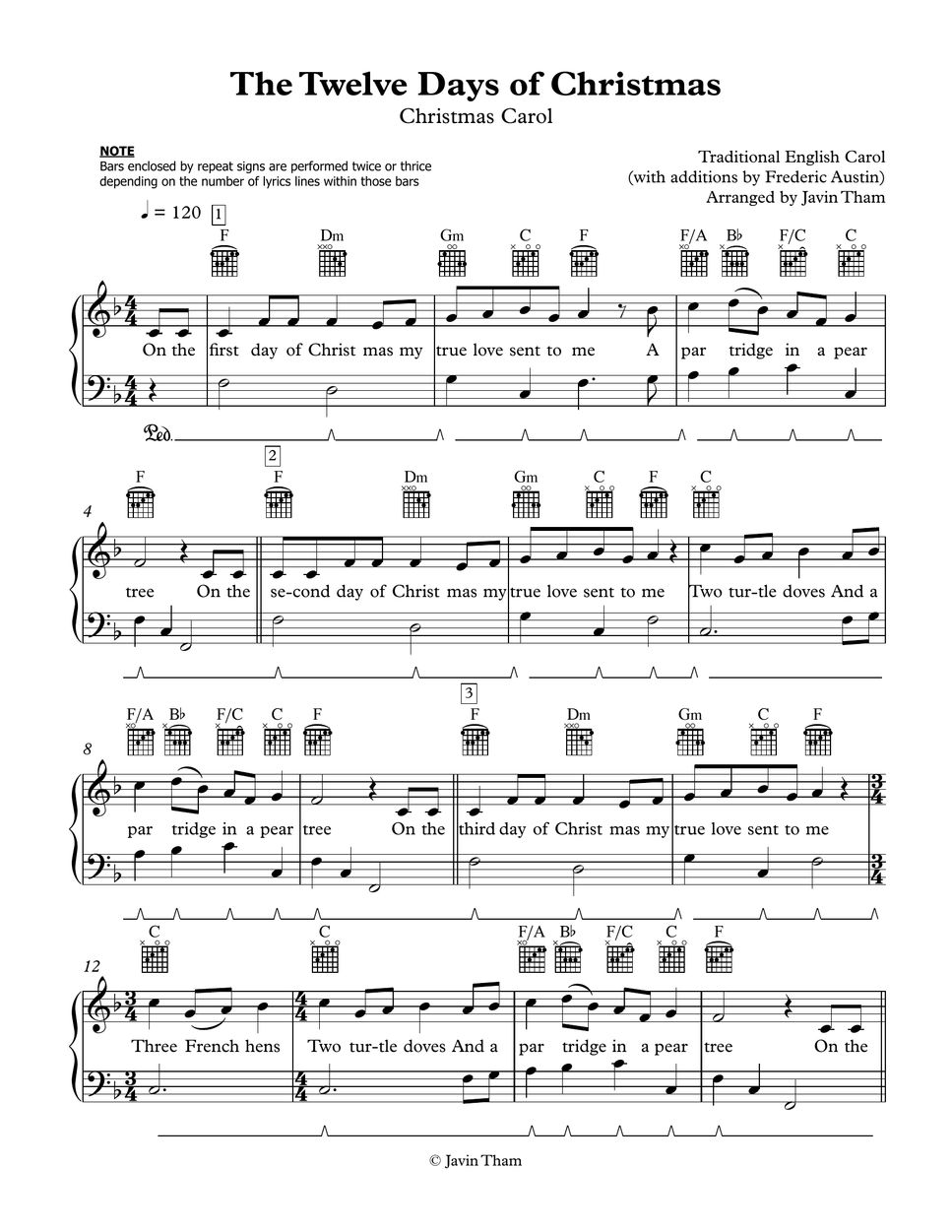 The Twelve Days of Christmas Hoja by Javin Tham