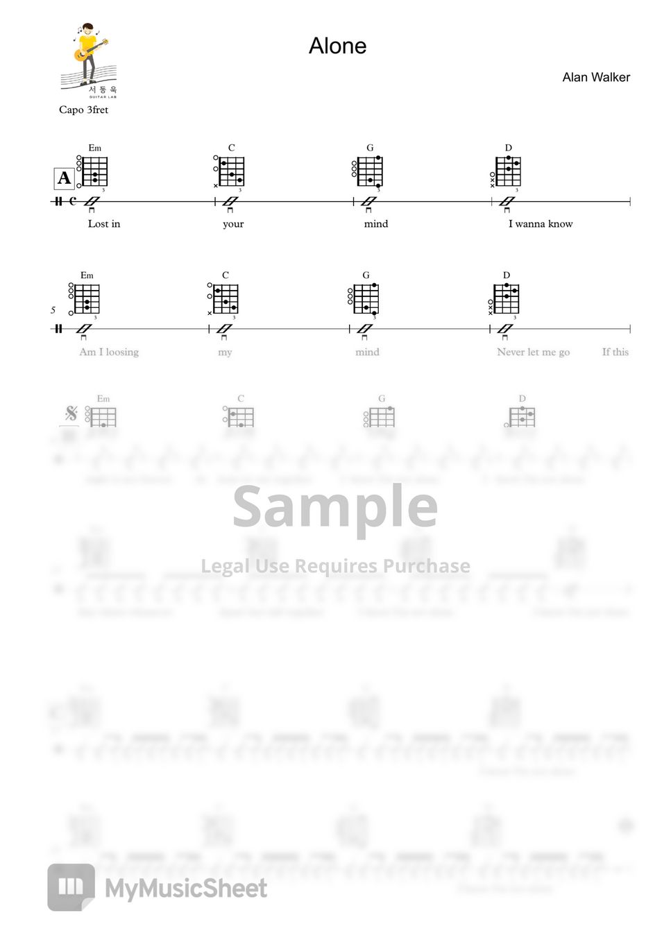 Alan Walker - Alone (Guitar TAB) by 서동욱