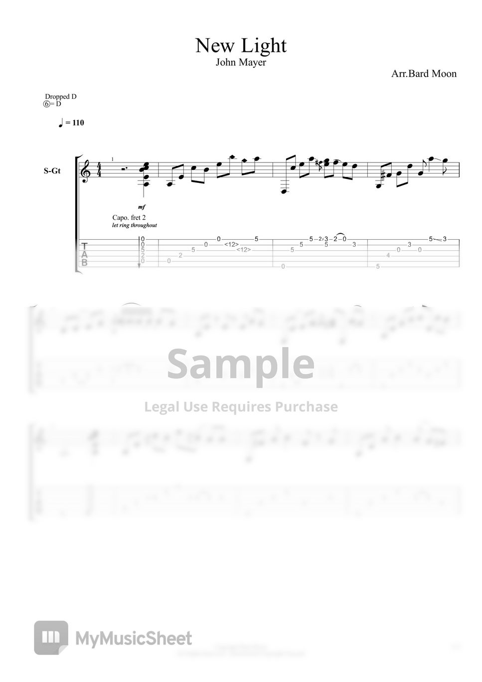 John Mayer New Light│Fingerstyle Sheets