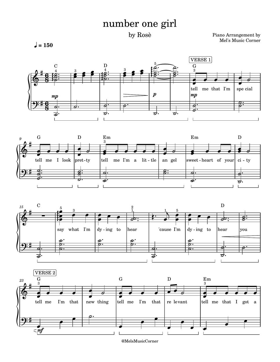 Rosé - Number One Girl (piano sheet music) by Mel's Music Corner