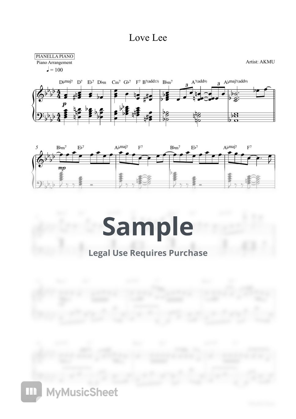 AKMU - Love Lee (Piano Sheet) by Pianella Piano