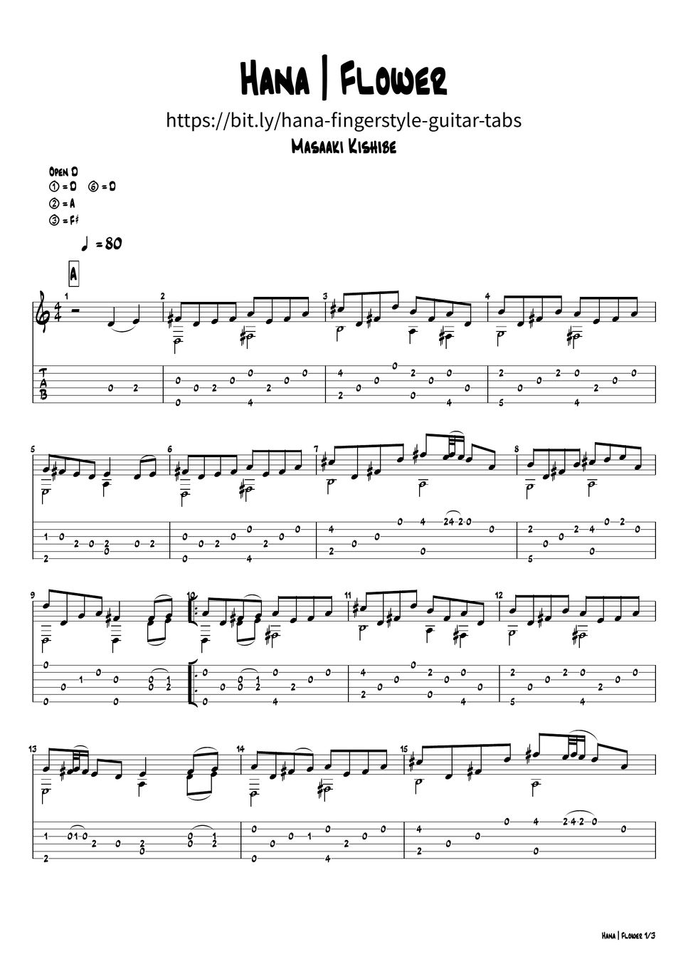 Masaaki Kishibe Hana / Flower Fingerstyle Guitar Sheets by