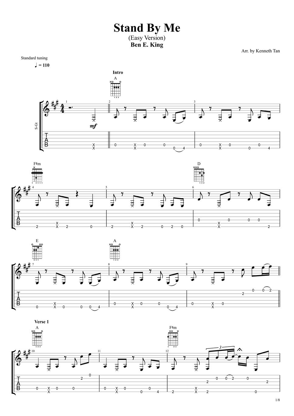 Ben E. King Fingerstyle Guitar Stand By Me (Easy Version) Sheets by