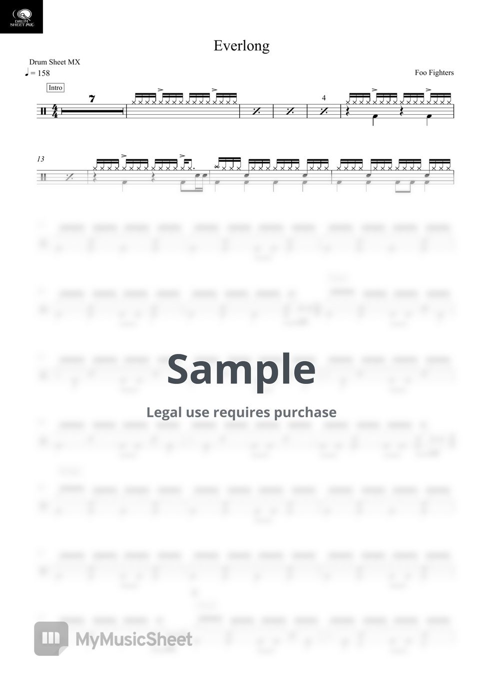 Foo Fighters - Everlong by Drum Sheet MX