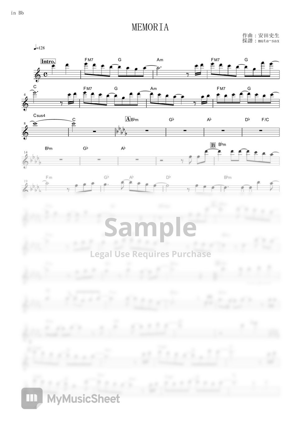 Fate/Zero - MEMORIA (in Bb) Sheet Music by Eir Aoi