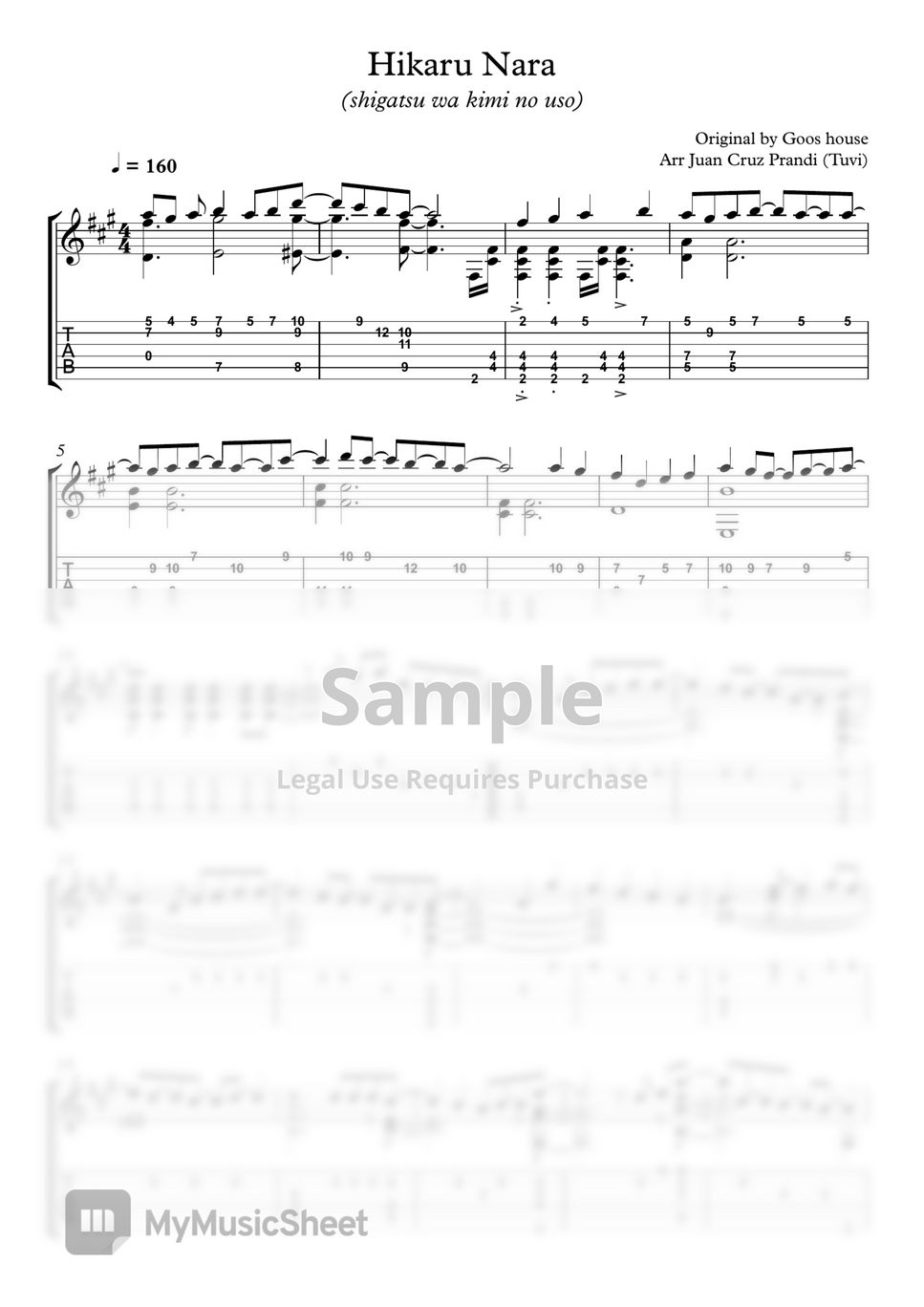 Goose house your lie in april classical guitar guitar cover tab