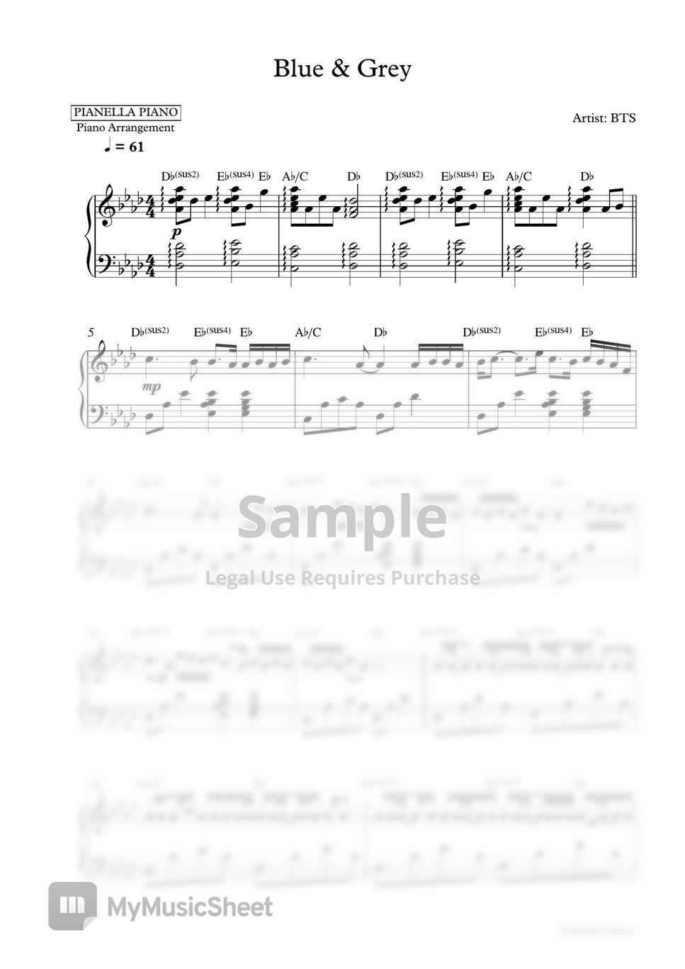 BTS - Blue & Grey (Piano Sheet) by Pianella Piano