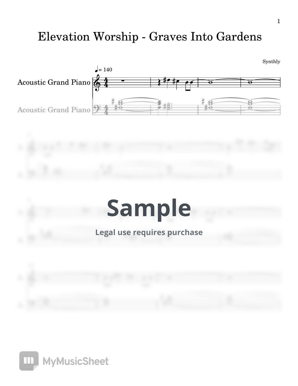 Elevation Worship - Graves Into Gardens (EASY PIANO SHEET) by Synthly