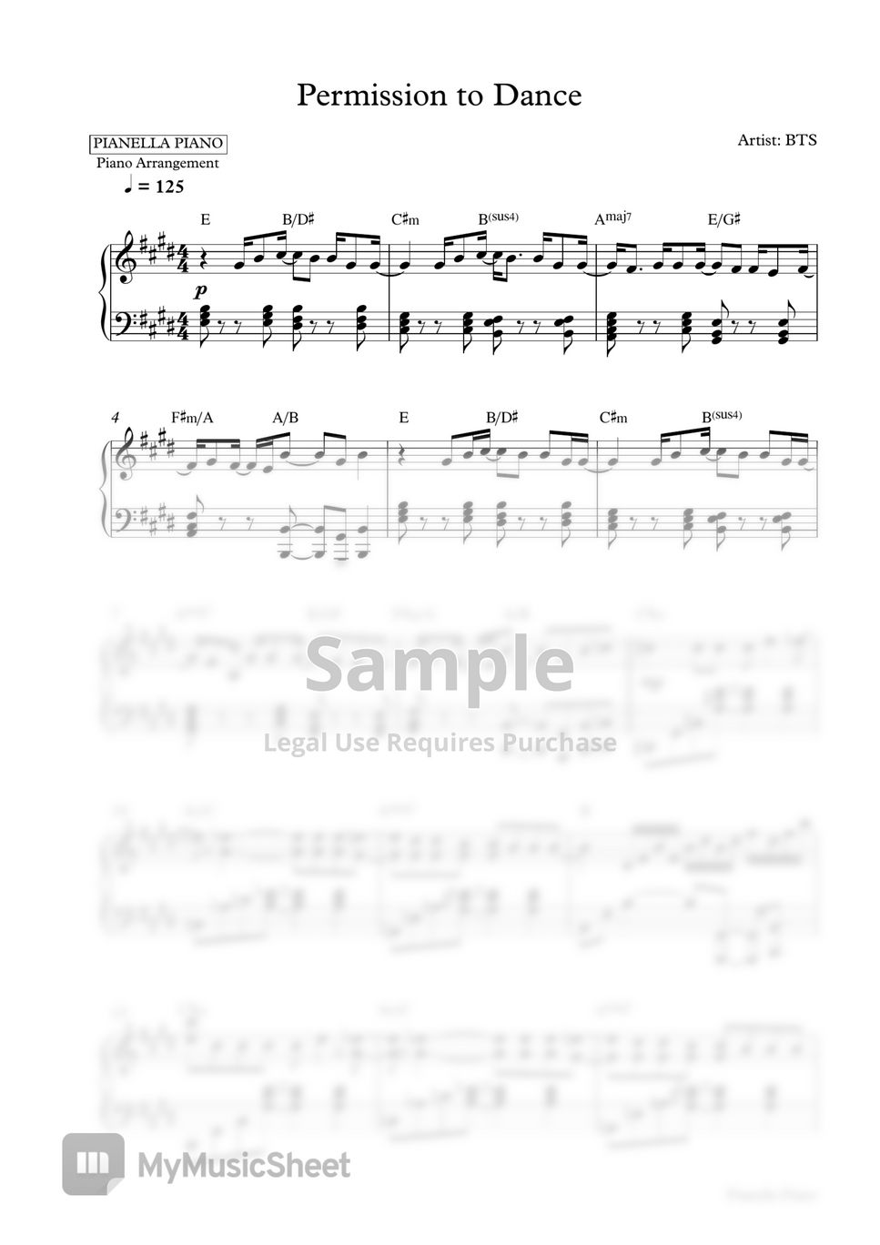 BTS - Permission to Dance (Piano Sheet) by Pianella Piano