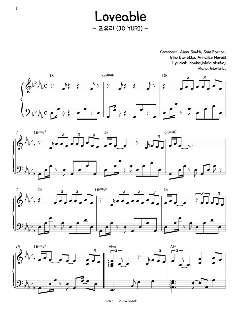 조유리 (JO YURI) Loveable 악보 by Gloria L.