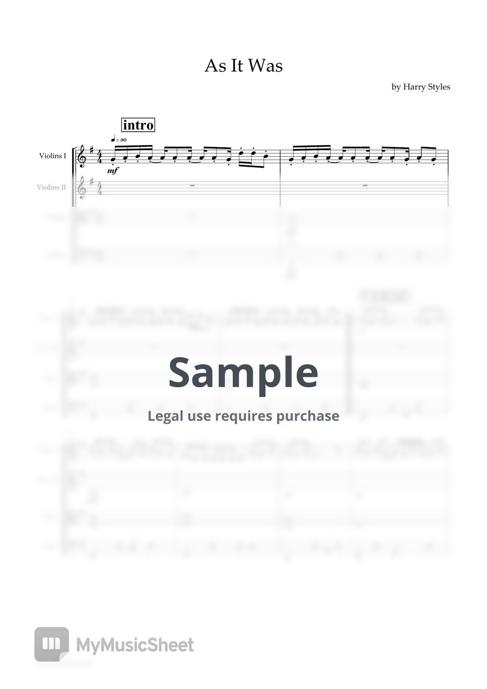 Harry Styles - As it was (Score + Parts for string quartet) by ScoreProduction