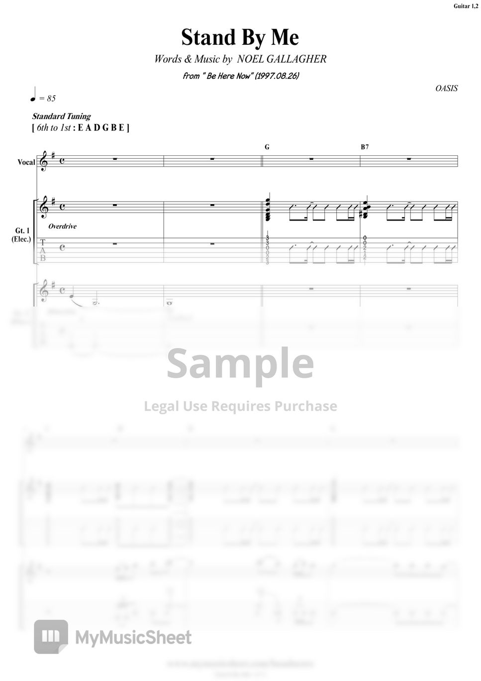 Oasis Stand By Me Guitar Sheets