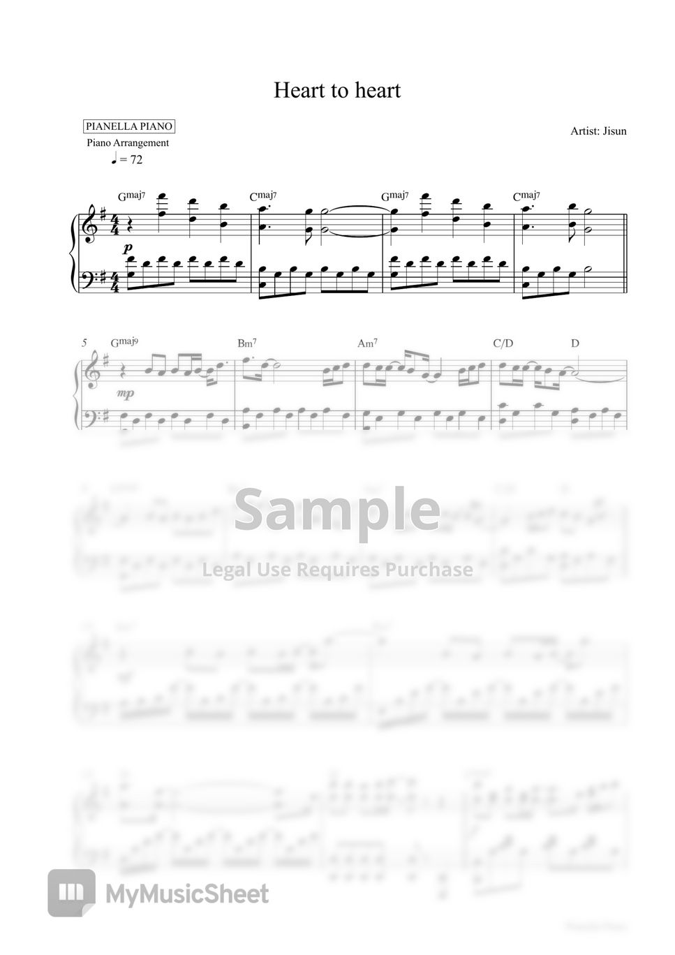 Jisun - Heart to heart (Piano Sheet) by Pianella Piano