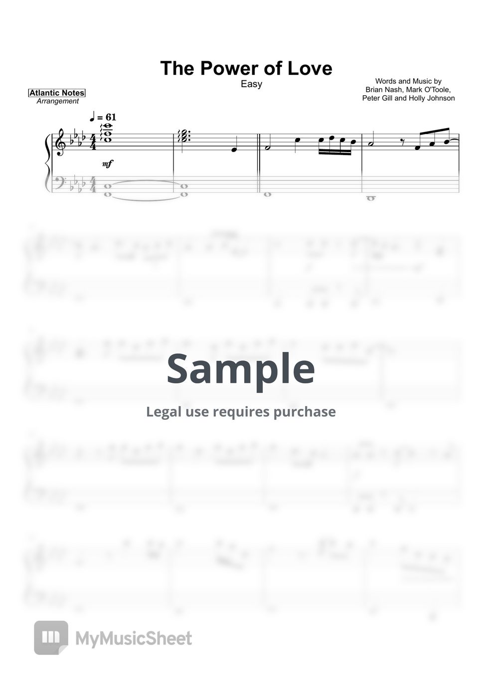 Frankie goes to hollywood the power of love sheet music by atlantic notes