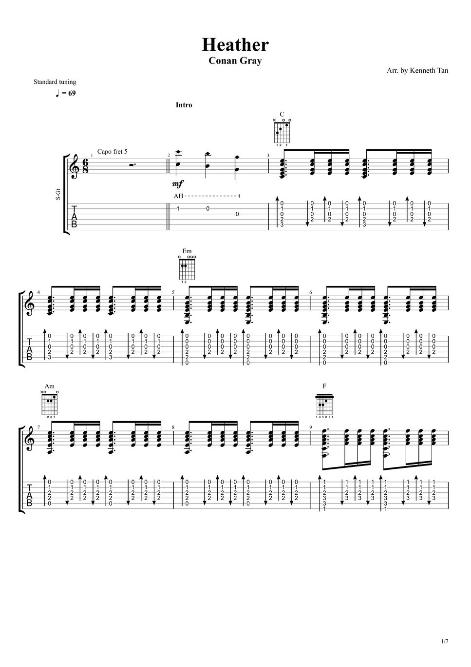 Conan Gray Heather Fingerstyle Guitar TAB